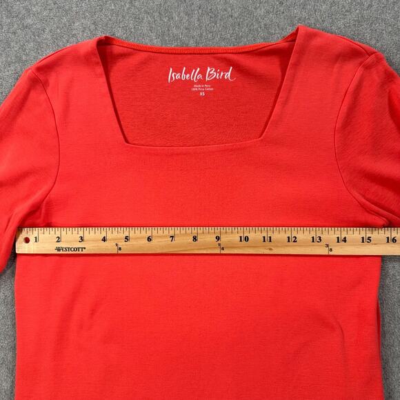 Isabella Bird Square Neck Top Women's X-Small Coral Pima Cotton 3/4 Sleeve - Picture 6 of 8